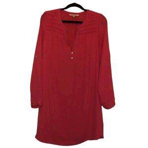 Pink Daniel Rainn Lightweight Dress Button Ruched Detail Adjustable Sleeves